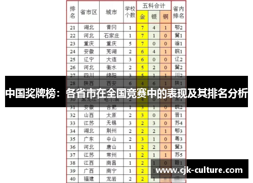 中国奖牌榜：各省市在全国竞赛中的表现及其排名分析